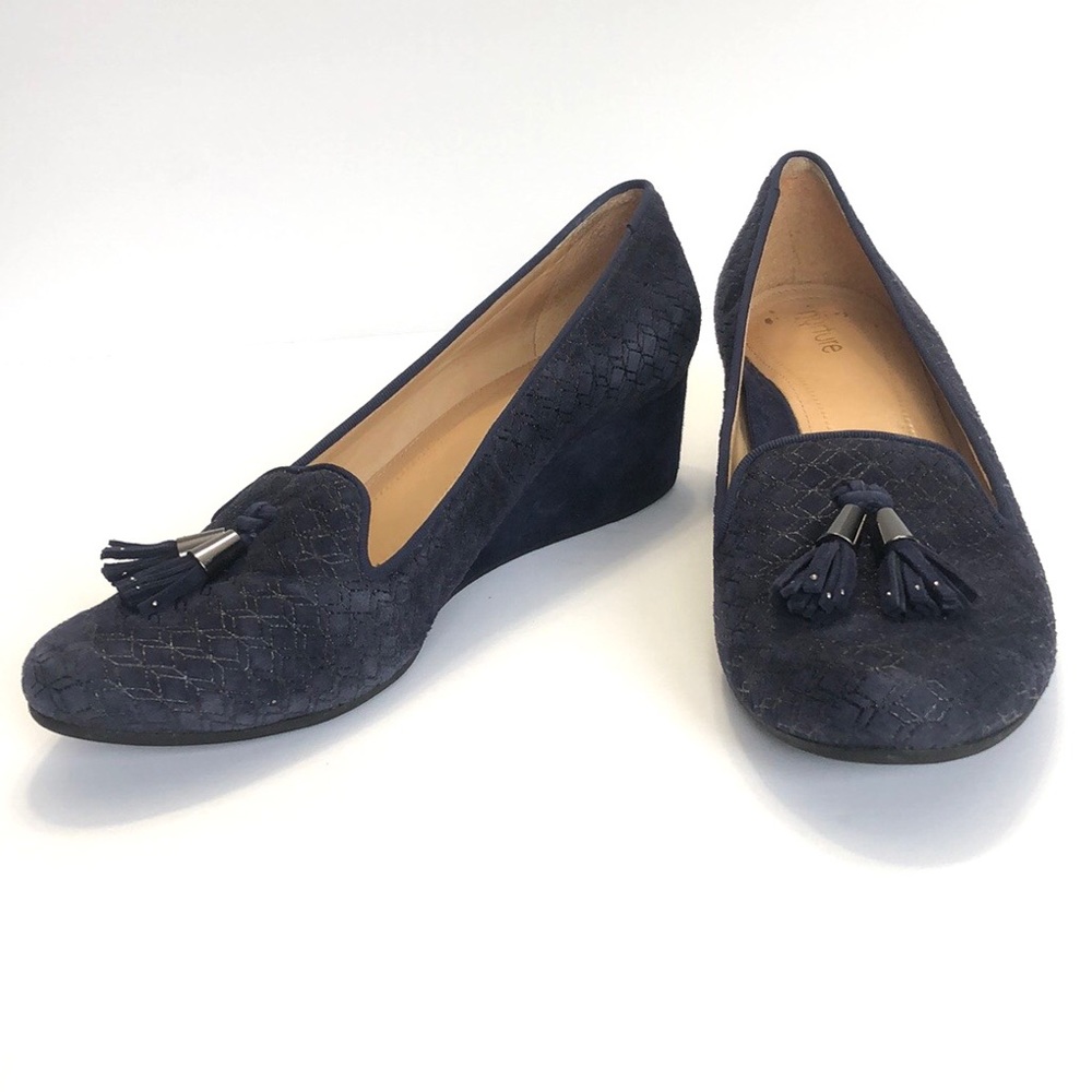 Nurture Elyot Navy Silver Tassel Sip On Leather Wedges size 9M